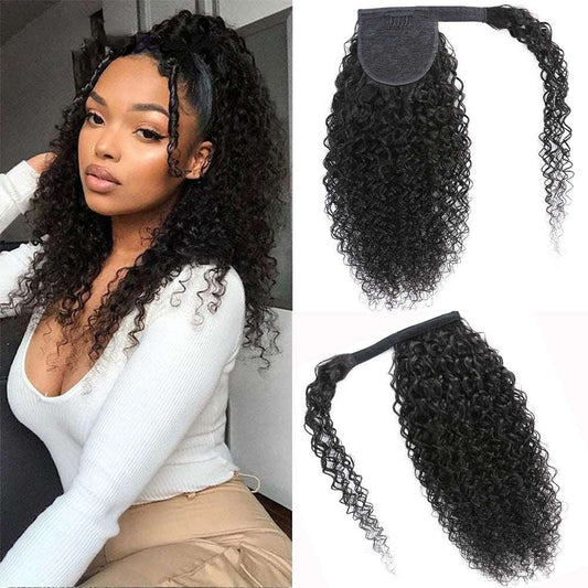 YYONG Curly Human Hair Ponytail Extensions