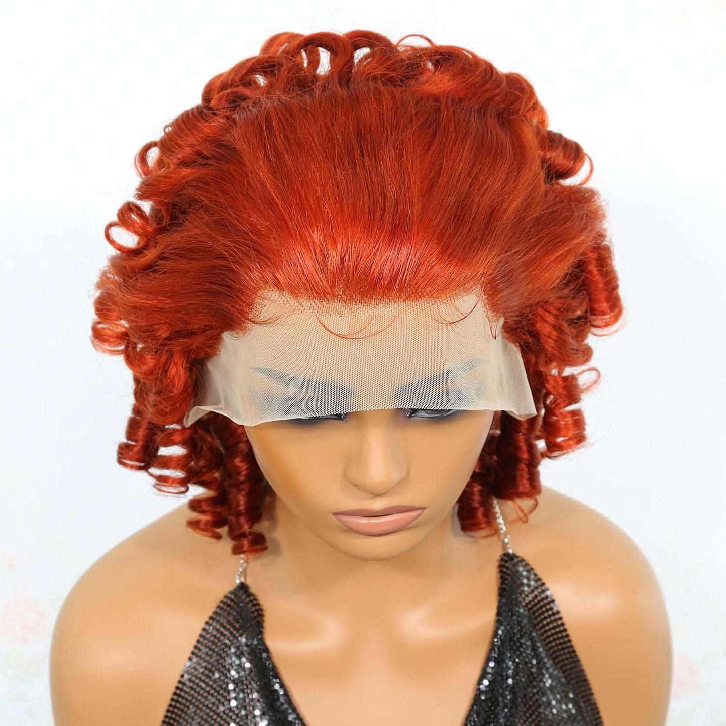 YYONG Ginger Orange Color Loose Curly Short Bob Wigs 13x4 Lace Front Wig Human Hair