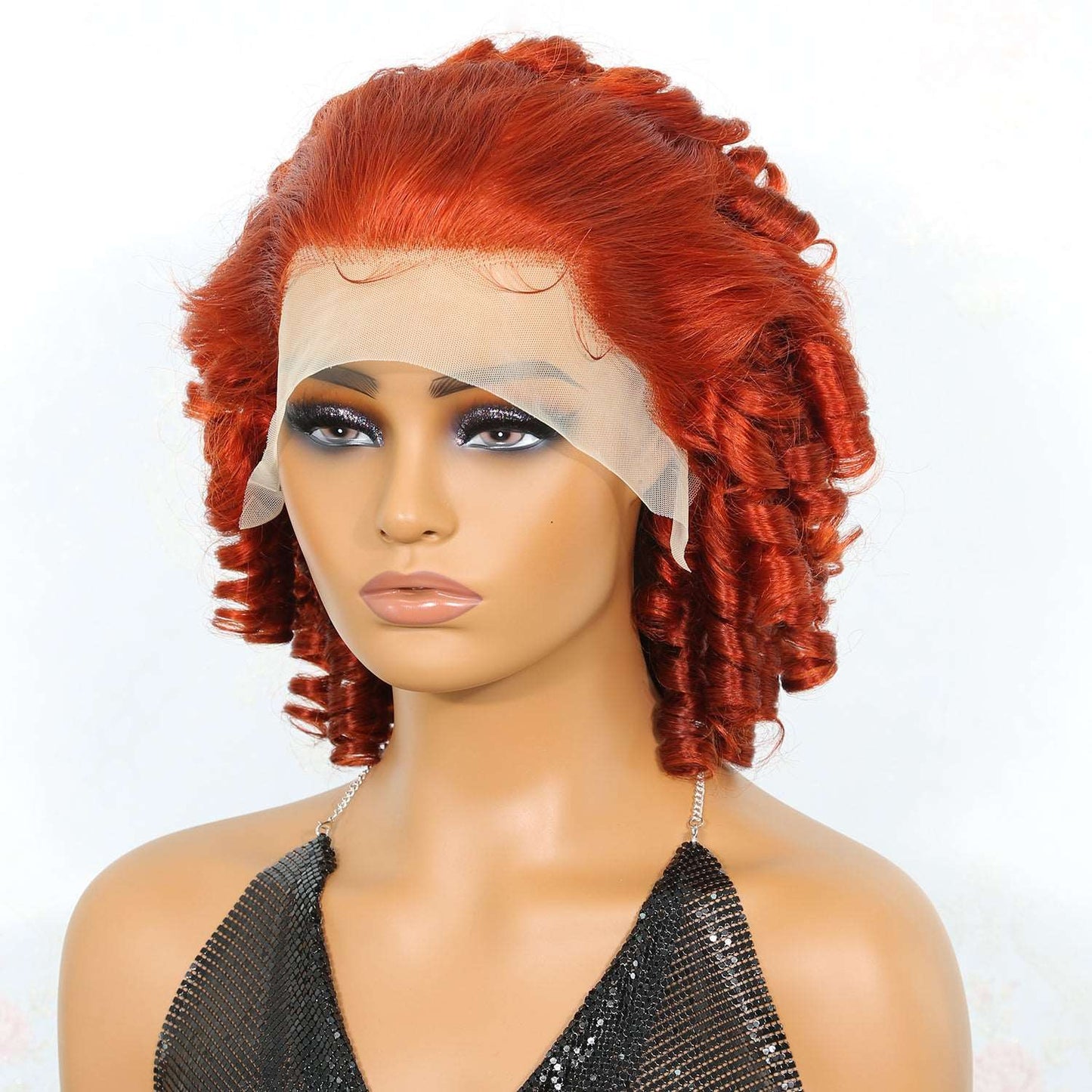 YYONG Ginger Orange Color Loose Curly Short Bob Wigs 13x4 Lace Front Wig Human Hair