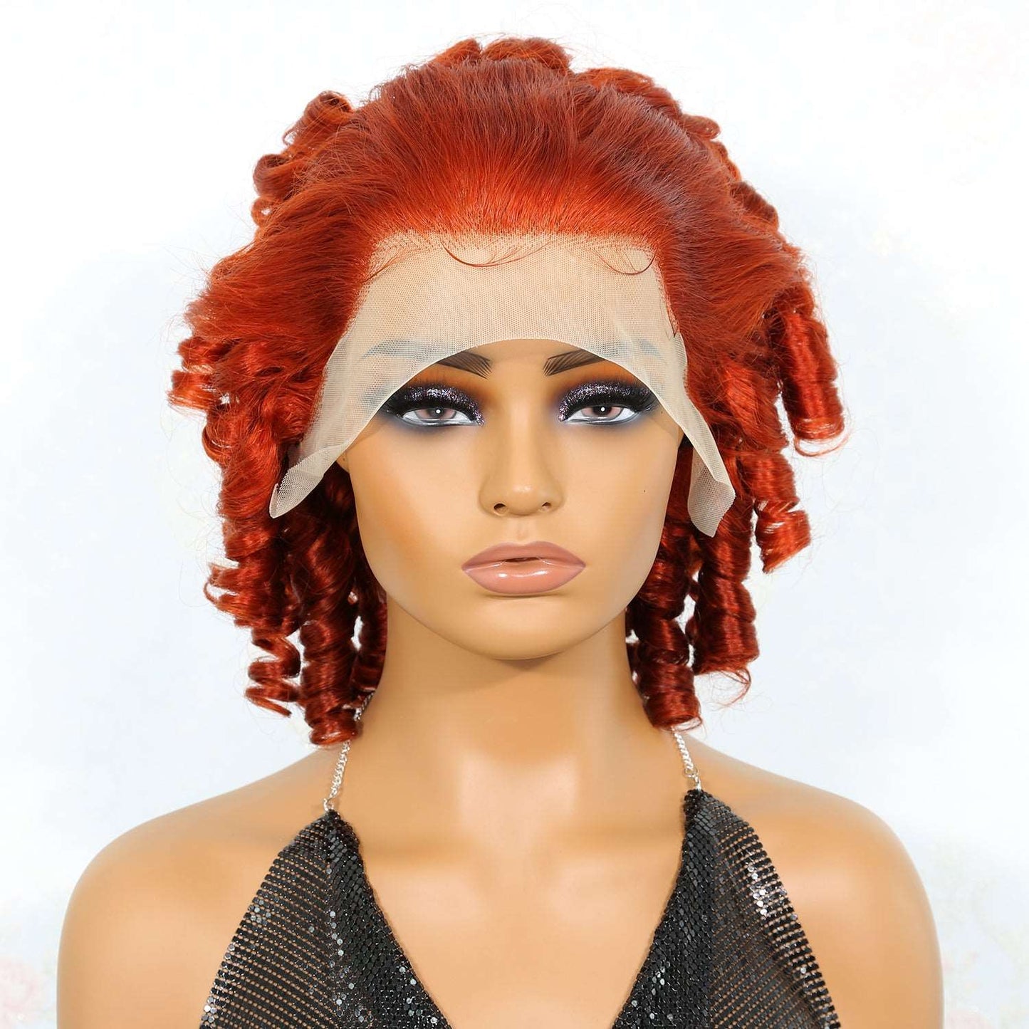 YYONG Ginger Orange Color Loose Curly Short Bob Wigs 13x4 Lace Front Wig Human Hair