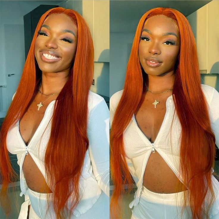 YYONG Orange Color Straight 13x4 Lace Front Wig Human Hair Wigs