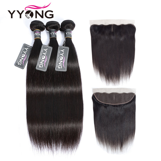 YYONG Straight Hair 3 Bundles With Frontal 100% Human Hair