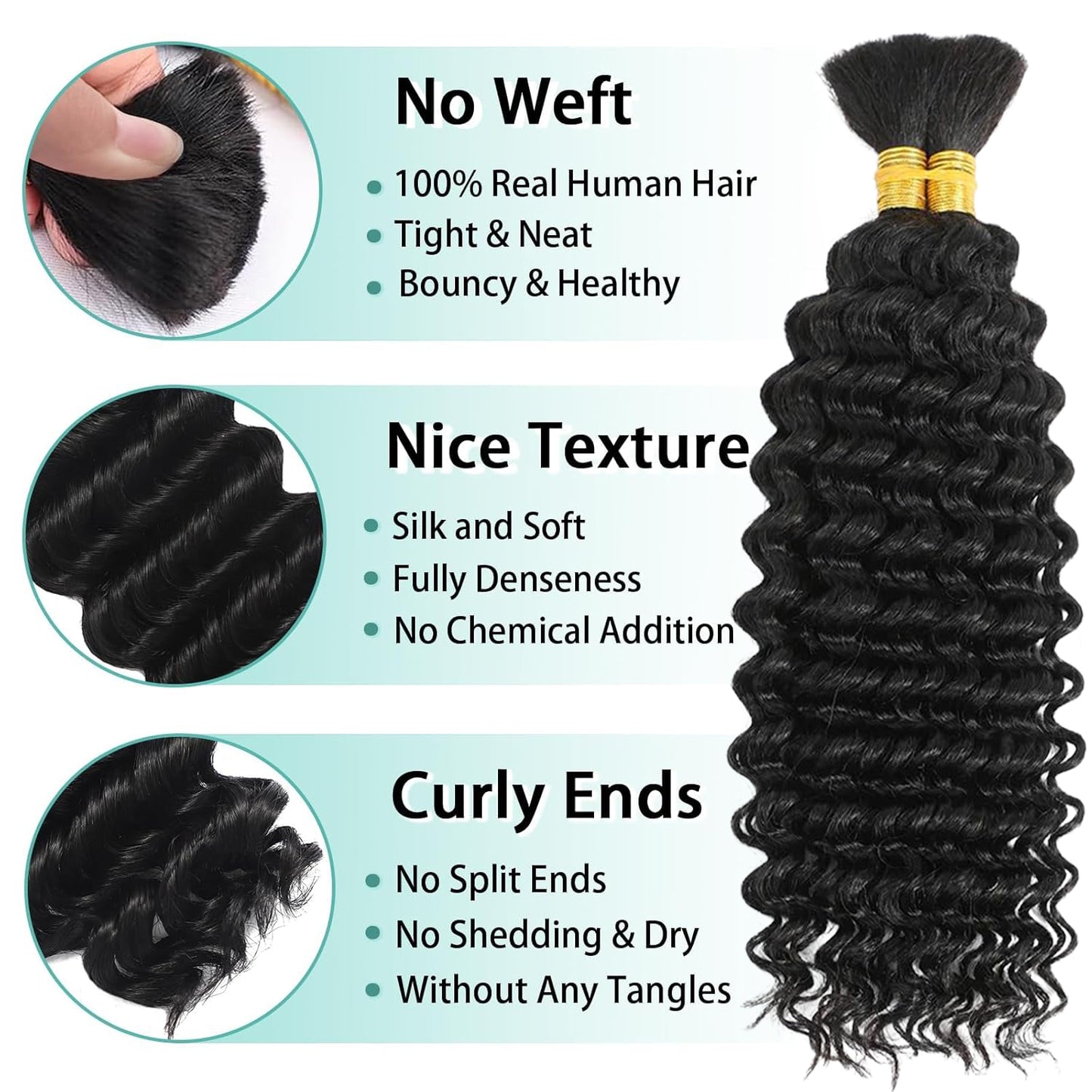 YYONG Human Braiding Hair for Boho Braids Human 100g Curly Boho Hair for Braiding Knotless Deep Wave Bulk Bohemian 2 Bundles/Pack Natural Color