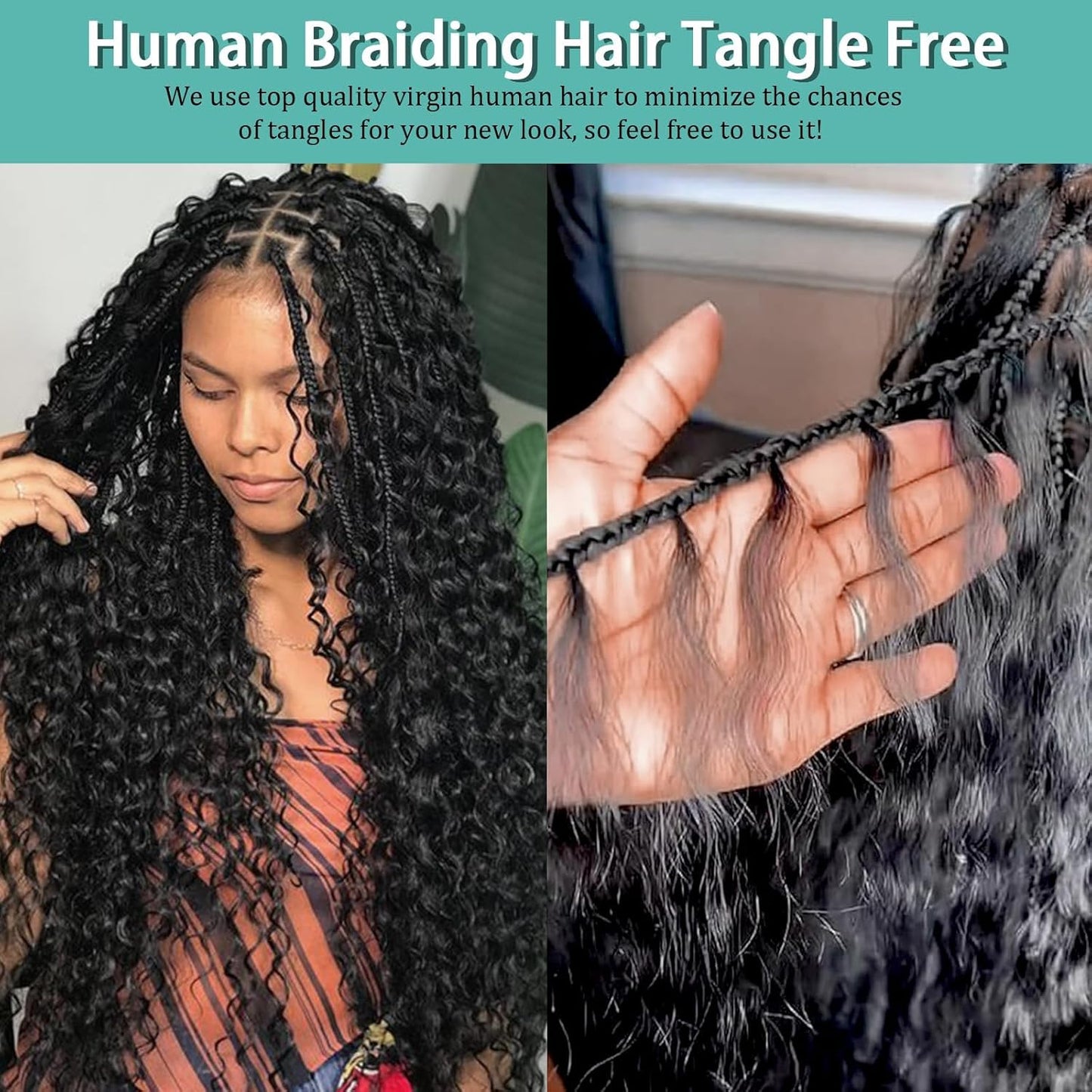 YYONG Human Braiding Hair for Boho Braids Human 100g Curly Boho Hair for Braiding Knotless Deep Wave Bulk Bohemian 2 Bundles/Pack Natural Color