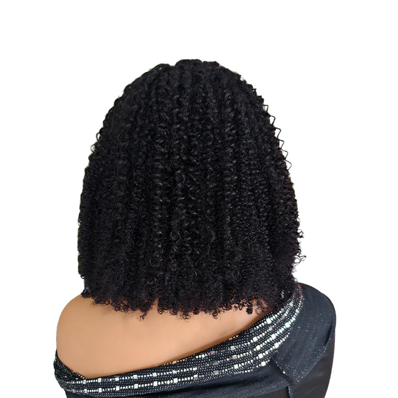 YYONG Bob Afro Kinky Curly V Part Wigs Human Hair Wigs Natural Color 8-16 inch