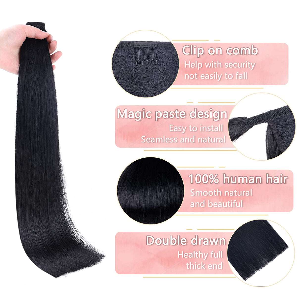YYONG Straight Human Hair Ponytail Extensions