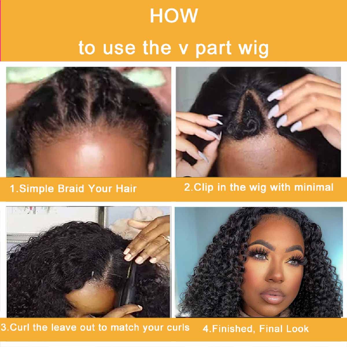 YYONG Bob Afro Kinky Curly V Part Wigs Human Hair Wigs Natural Color 8-16 inch