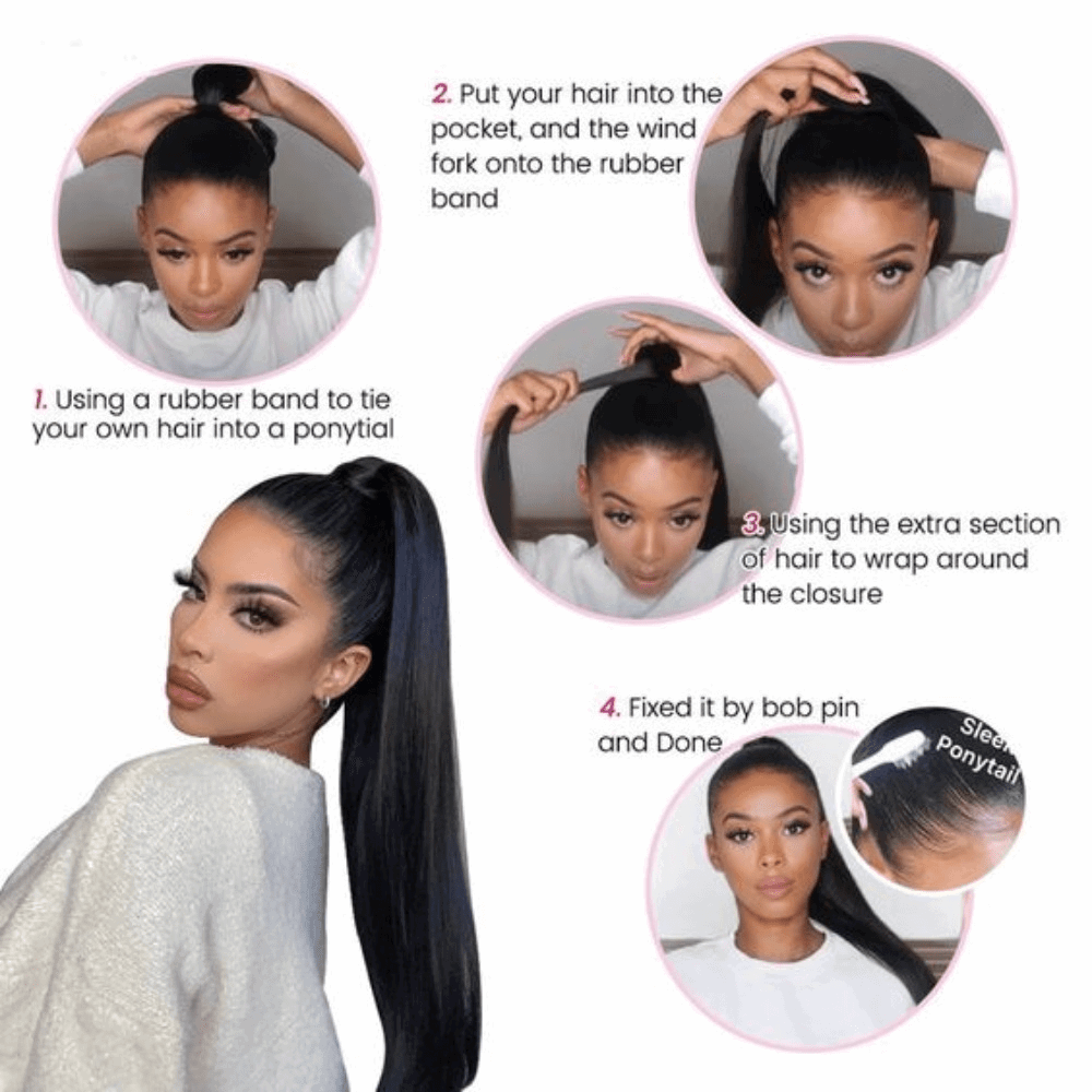 YYONG Straight Human Hair Ponytail Extensions