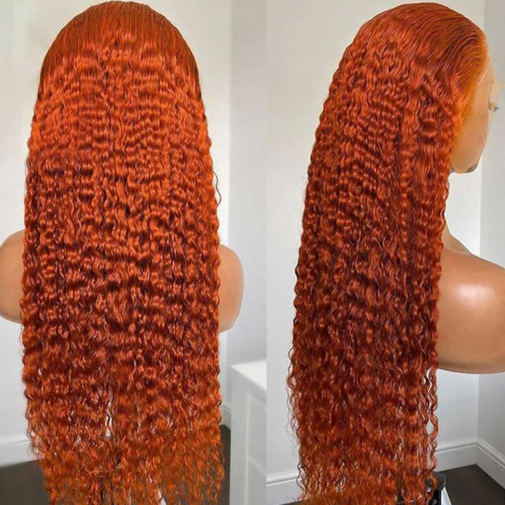 YYONG Orange Color Curly 13x4 Lace Front Wig Human Hair Wigs