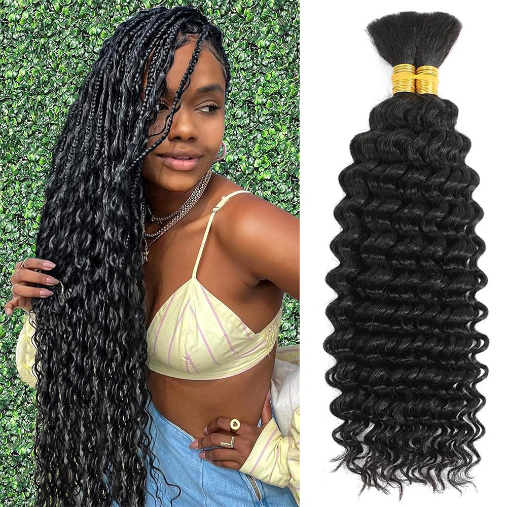 YYONG Human Braiding Hair for Boho Braids Human 100g Curly Boho Hair for Braiding Knotless Deep Wave Bulk Bohemian 2 Bundles/Pack Natural Color