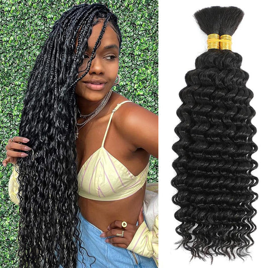 YYONG  Human Braiding Hair for Boho Braids Human 100g  Curly Boho Hair for Braiding Knotless  Deep Wave Bulk Bohemian 2 Bundles/Pack Natural Color