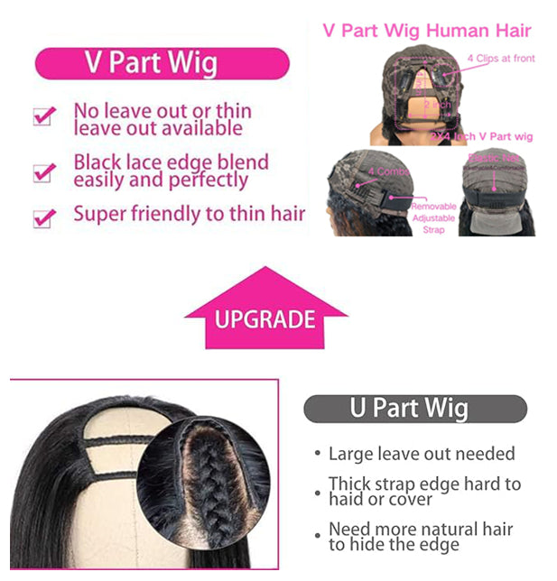 YYONG Bob Afro Kinky Curly V Part Wigs Human Hair Wigs Natural Color 8-16 inch