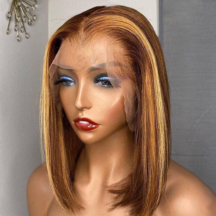 YYONG P4/27 Highlight Color Straight 13x4 lace Front Short Bob Wigs Human Hair