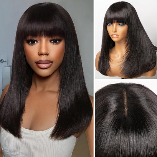 YYONG Bob Straight 3x1 Lace With Bangs Wigs Pre-cut Layers Human Hair Wigs