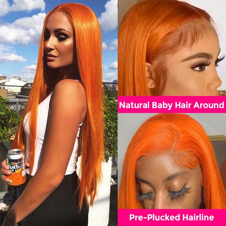 YYONG Orange Color Straight 13x4 Lace Front Wig Human Hair Wigs