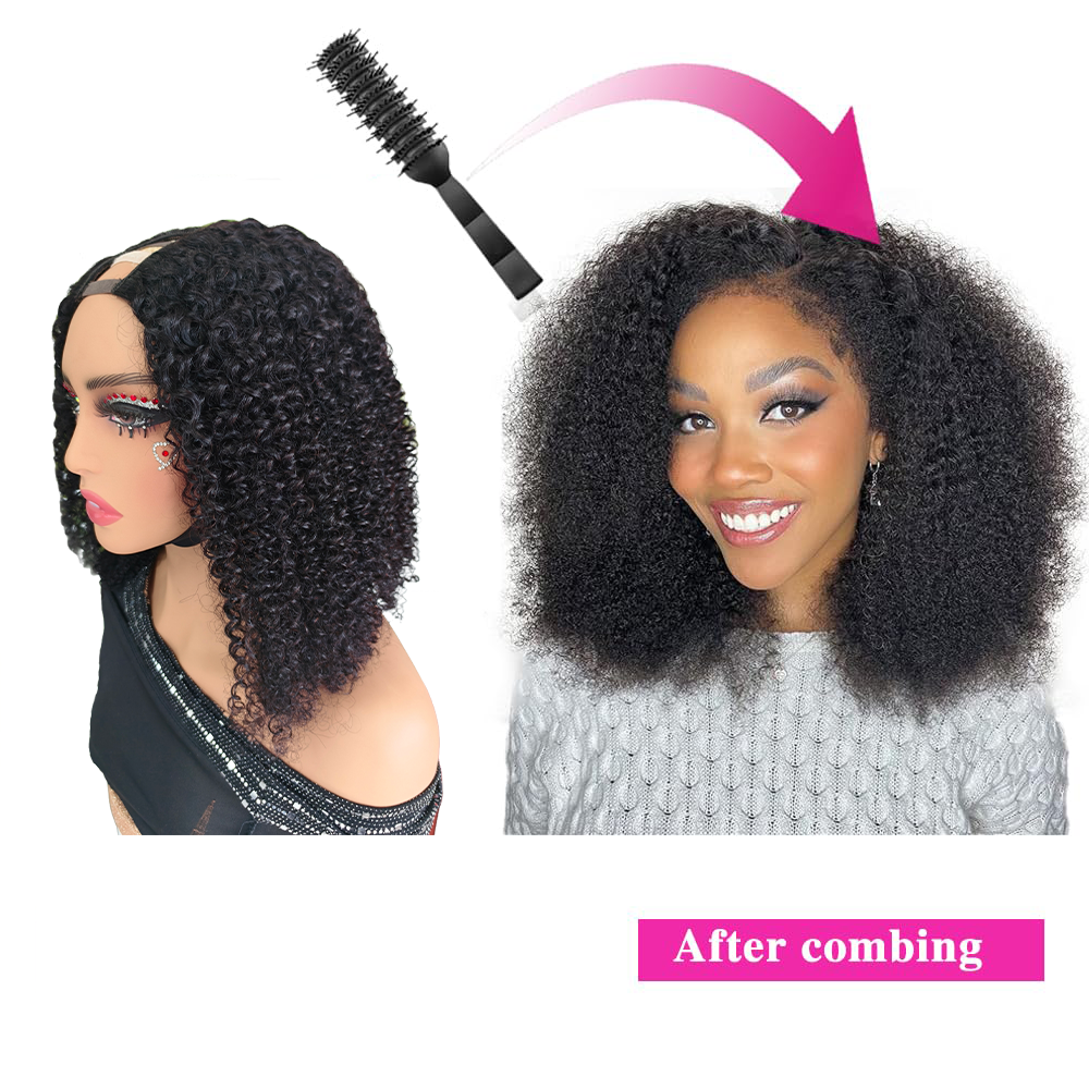 YYONG Bob Afro Kinky Curly V Part Wigs Human Hair Wigs Natural Color 8-16 inch