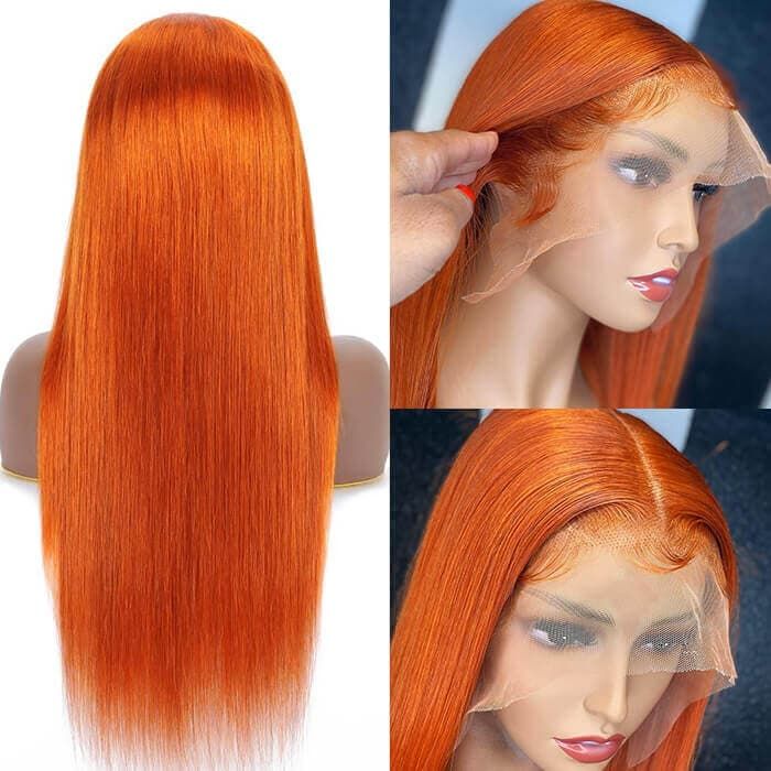 YYONG Orange Color Straight 13x4 Lace Front Wig Human Hair Wigs