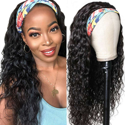 YYONG Water Wave Headband Wigs Remy Human Hair Wigs None-Lace