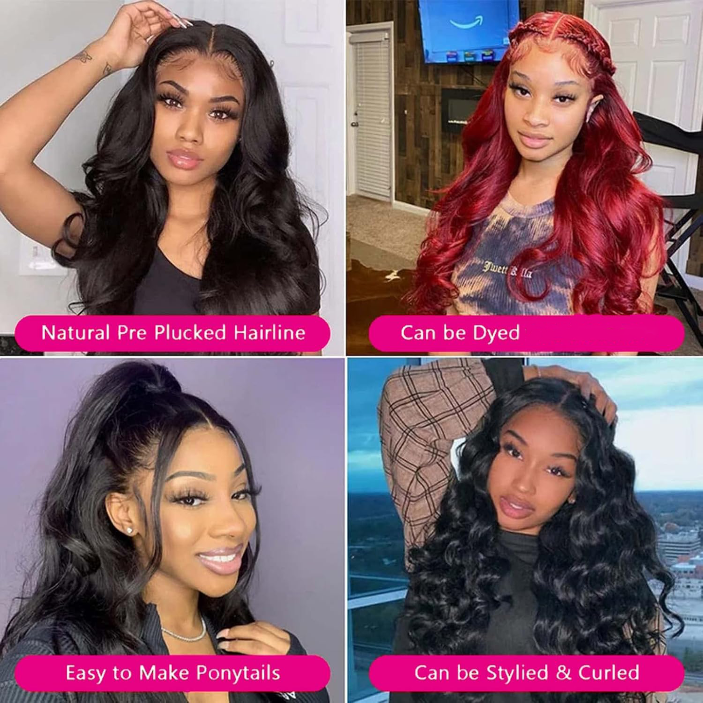 YYONG Body Wave Hair 4x4 T Part Lace Front Wigs Human Hair Wig #1B Natrual Black