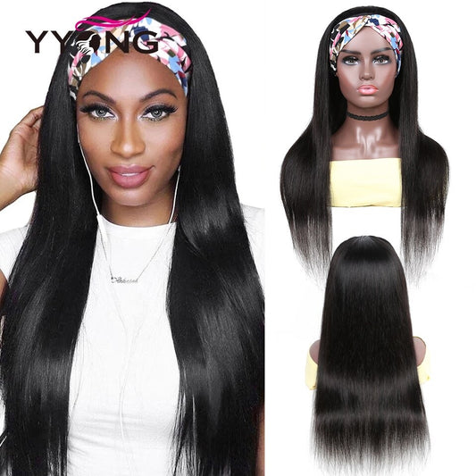 YYONG Straight Headband Wigs Remy Human Hair Wigs None-Lace
