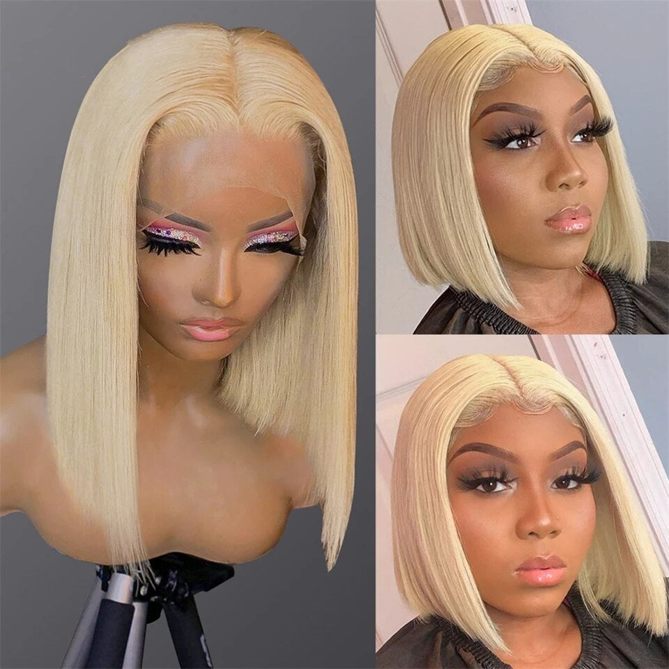 YYONG #613 Blonde Straight Short Bob Wigs Lace Bob Wigs 100% Human Hair