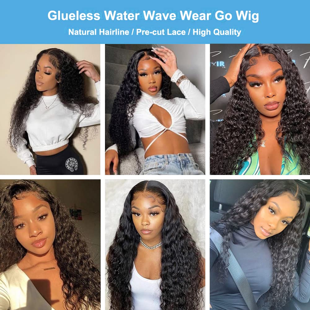 YYONG Water Wave Hair 4x4 T Part Lace Front Wigs Human Hair Wig #1B Natrual Black