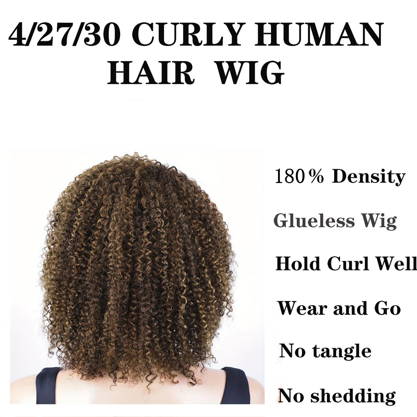 YYONG Afro Kinky Curly Wig For Women 100% Human Hair Machine Made wig 4/27 8-16inch