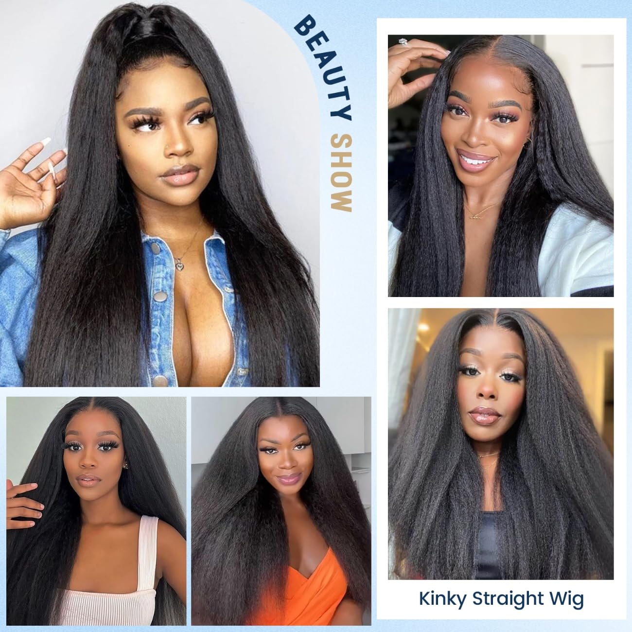 YYONG Kinky Straight 13x6x1 T-part Lace Front Wigs Human Hair Wigs #1B 12-34 Inch