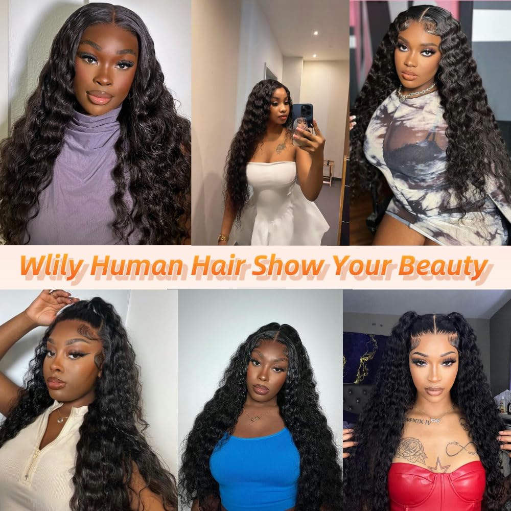 YYONG Deep Wave Hair 4x4 T Part Lace Front Wigs Human Hair Wig #1B Natrual Black