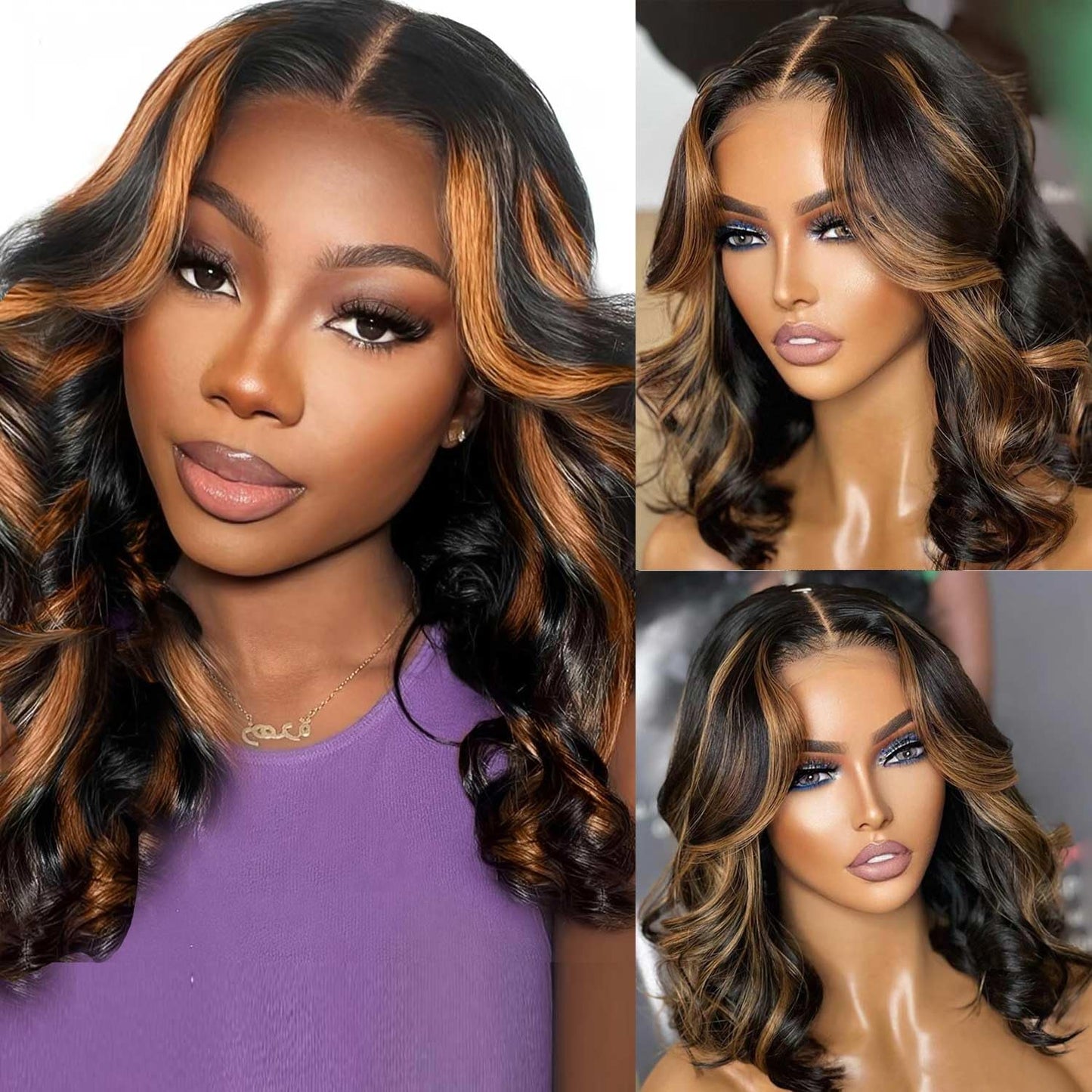 YYONG 4×4 Lace Frontal Human Hair Wigs 1B/30 Highlight 8-16 inch Body Wave Bob Wig for Women