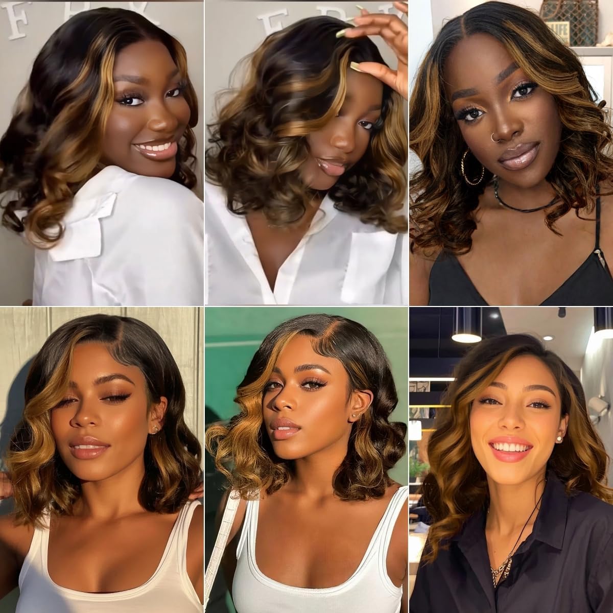 YYONG 4×4 Lace Frontal Human Hair Wigs 1B/30 Highlight 8-16 inch Body Wave Bob Wig for Women