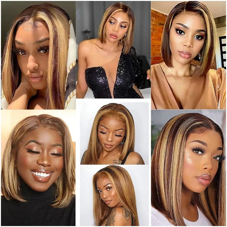 YYONG P4/27 Highlight Color Straight 13x4 lace Front Short Bob Wigs Human Hair
