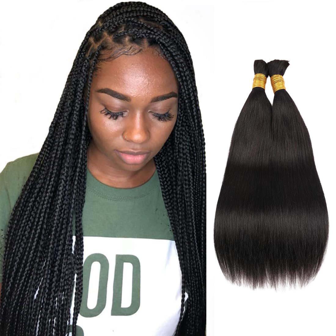 YYONG Human Braiding Hair for Boho Braids Human 100g Curly Boho Hair for Braiding Knotless Deep Wave Bulk Bohemian 2 Bundles/Pack Natural Color