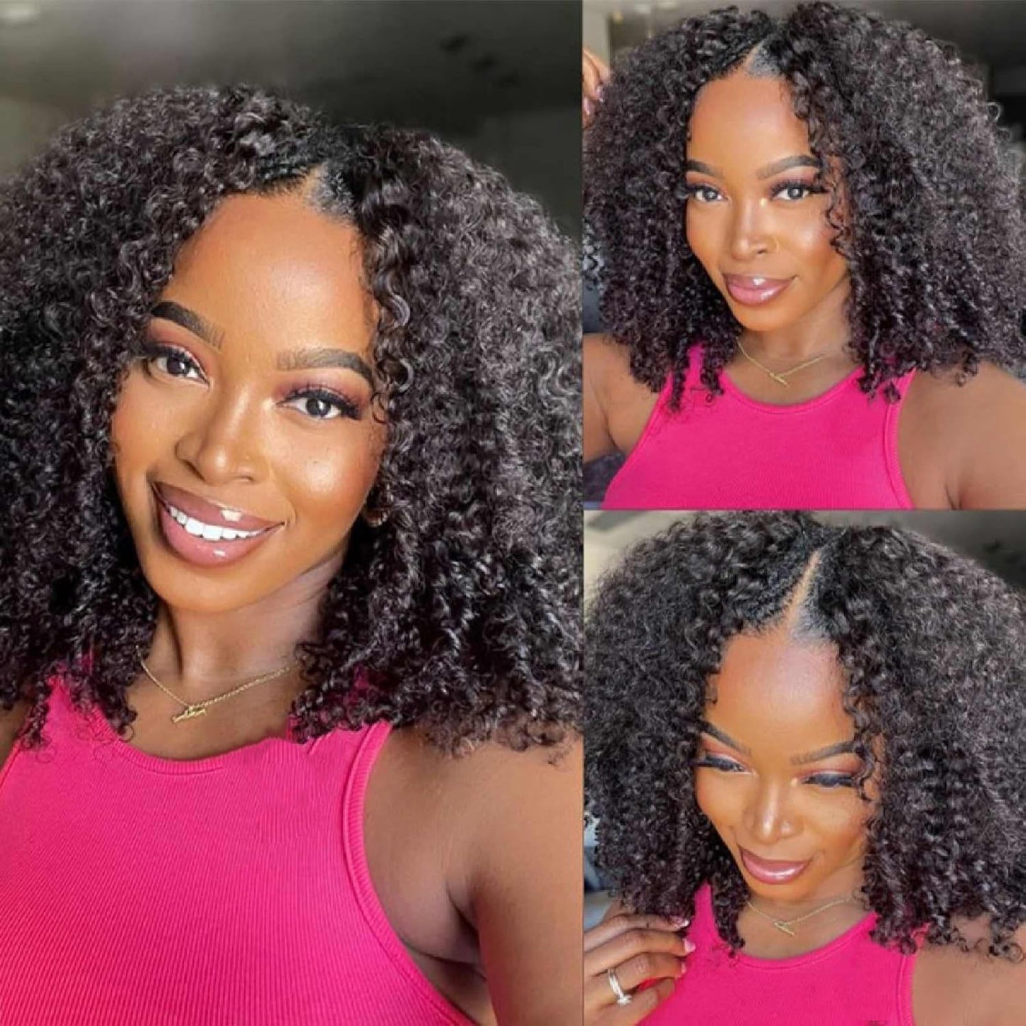 YYONG Bob Afro Kinky Curly V Part Wigs Human Hair Wigs Natural Color 8-16 inch