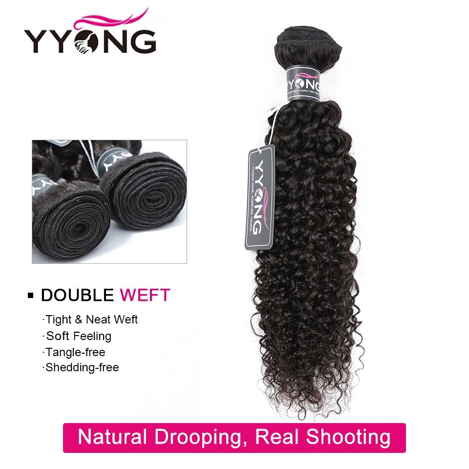 YYONG Kinky Curly 3 Bundles With 6x6 Closure 100% Human Hair