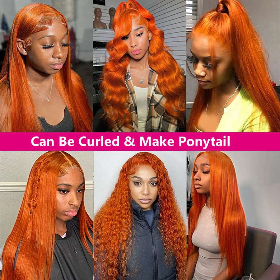 YYONG Orange Color Body Wave 13x4 Lace Front Wig Human Hair Wigs