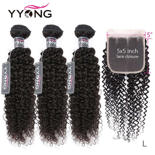 YYONG Kinky Curly 3 Bundles With 5x5 Closure 100% Human Hair