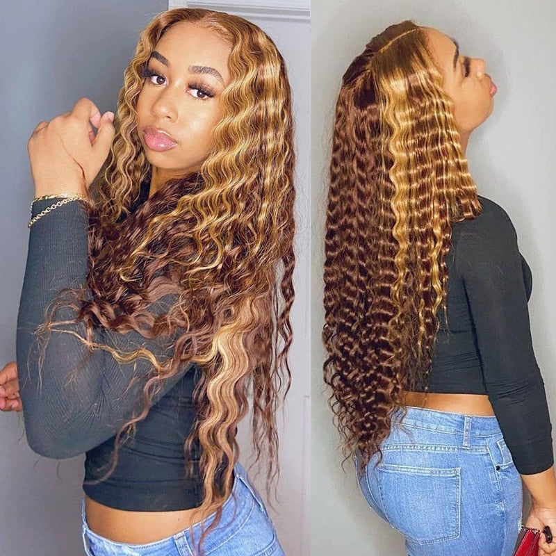 YYONG P4/27 Color Deep Curly 13x4 Lace Front Wig Human Hair Wigs