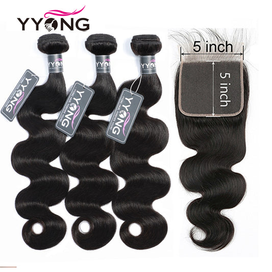 YYONG Body Wave 3 Bundles With 5x5 Closure 100% Human Hair