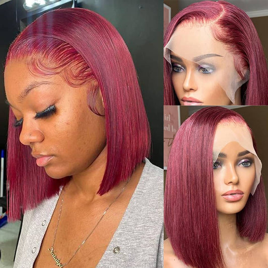 YYONG 99J Color Straight Short Bob Wigs 13x4 Lace Front Bob Wigs Human Hair