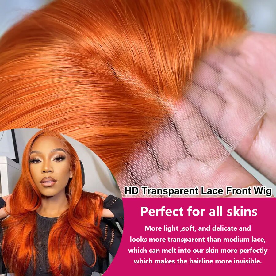 YYONG Orange Color Body Wave 13x4 Lace Front Wig Human Hair Wigs
