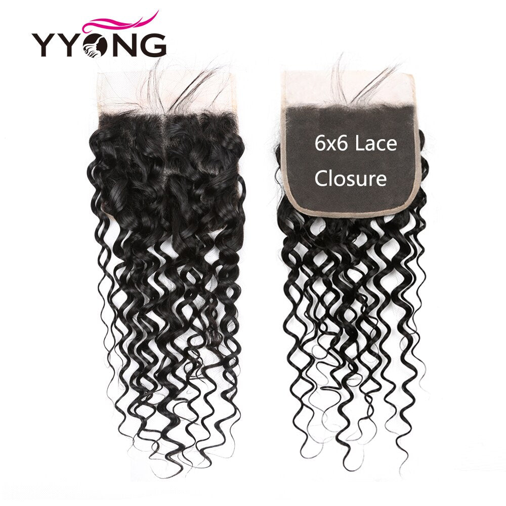 YYONG Water Wave 3 Bundles With 6x6 Closure 100% Human Hair