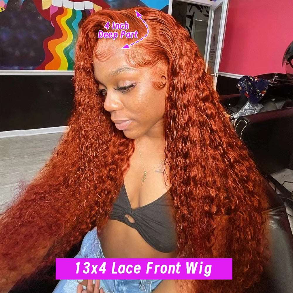 YYONG Orange Color Curly 13x4 Lace Front Wig Human Hair Wigs