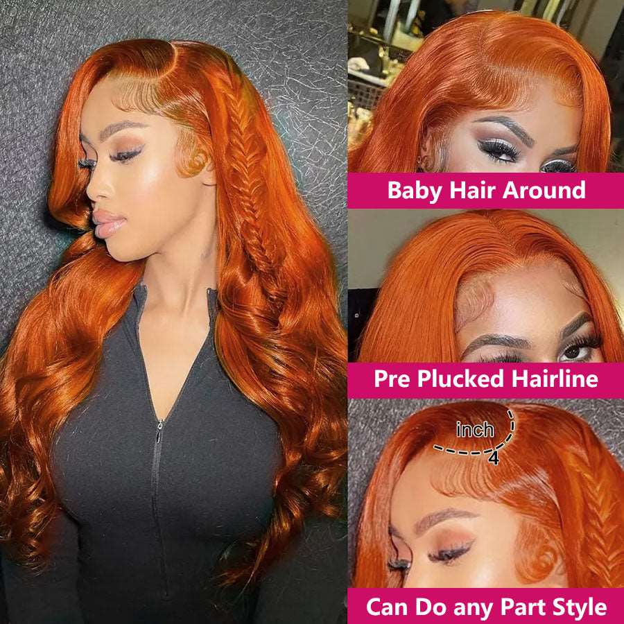 YYONG Orange Color Body Wave 13x4 Lace Front Wig Human Hair Wigs
