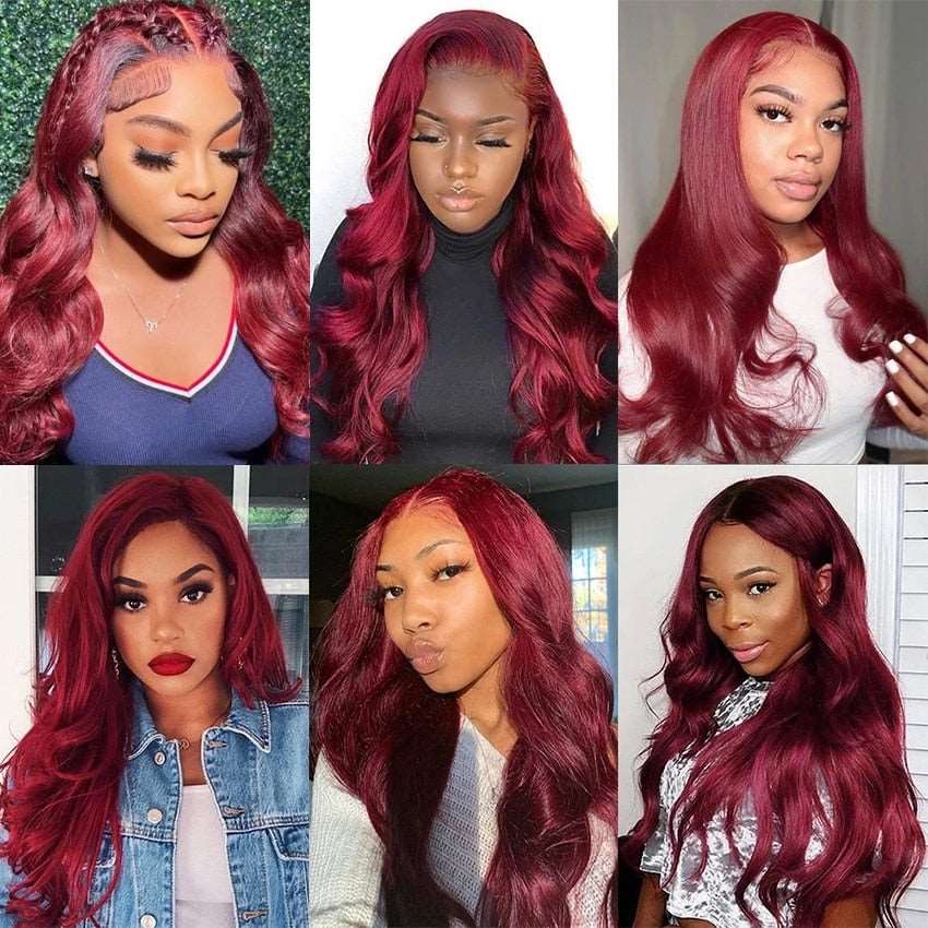 YYONG 99J Color Body Wave 13x4 Lace Front Wig Human Hair Wigs