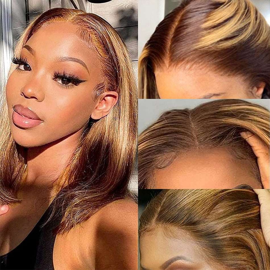 YYONG P4/27 Highlight Color Straight 13x4 lace Front Short Bob Wigs Human Hair