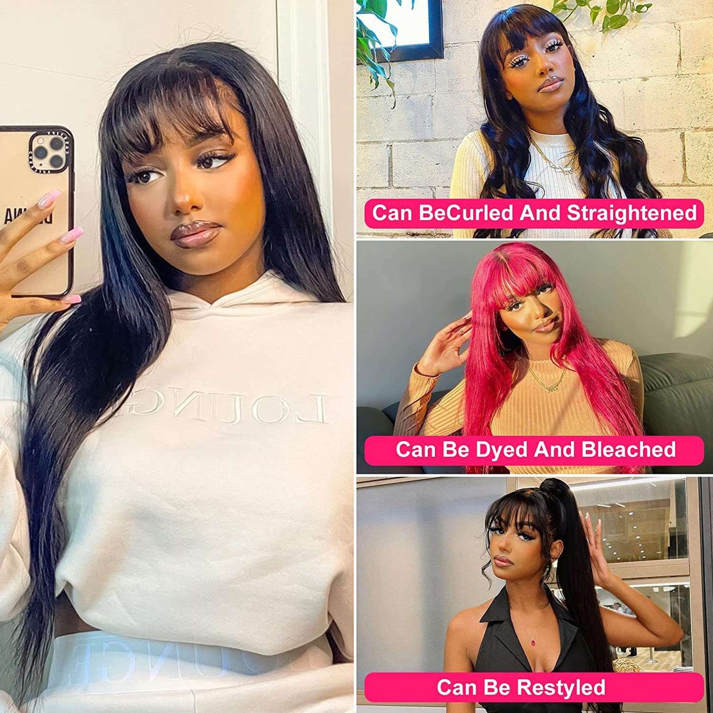 YYONG Straight Hair Wig With Bangs Machine Made Human Hair Wigs No Lace