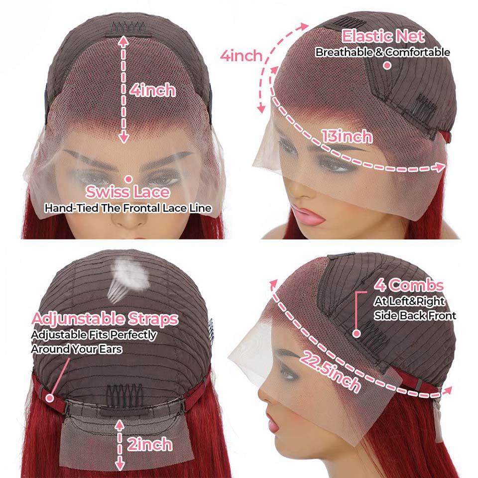 YYONG 99J Color Body Wave 13x4 Lace Front Wig Human Hair Wigs