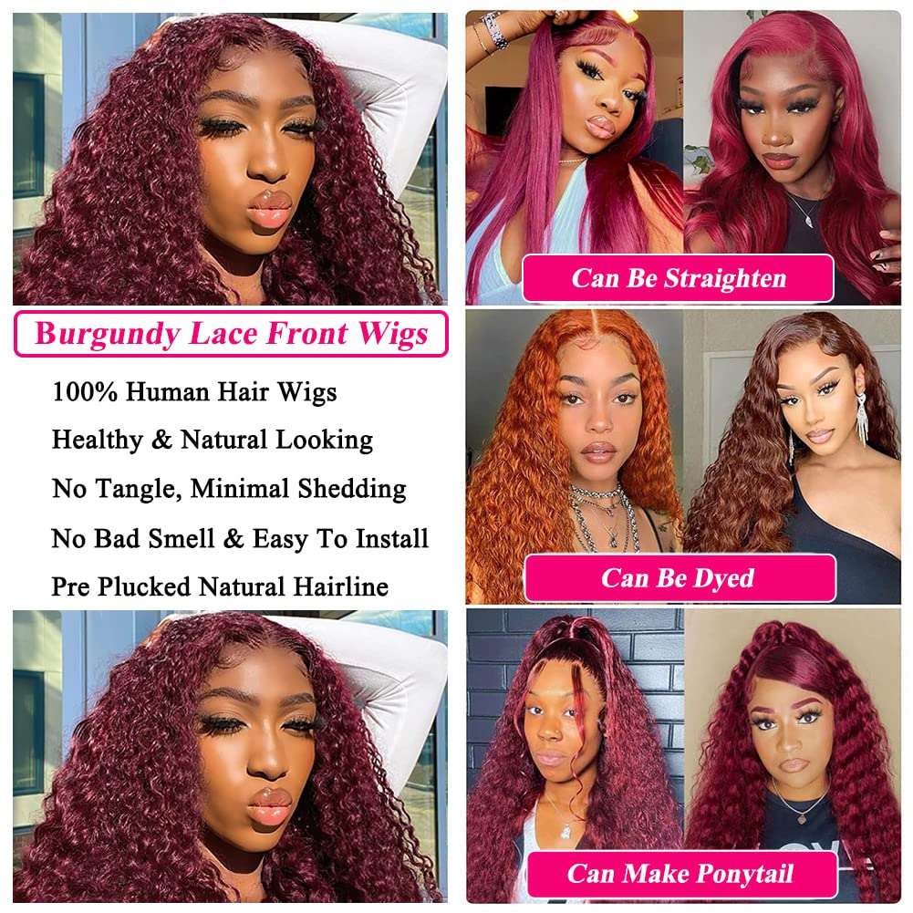 YYONG 99J Color Curly 13x4 Lace Front Wig Human Hair Wigs