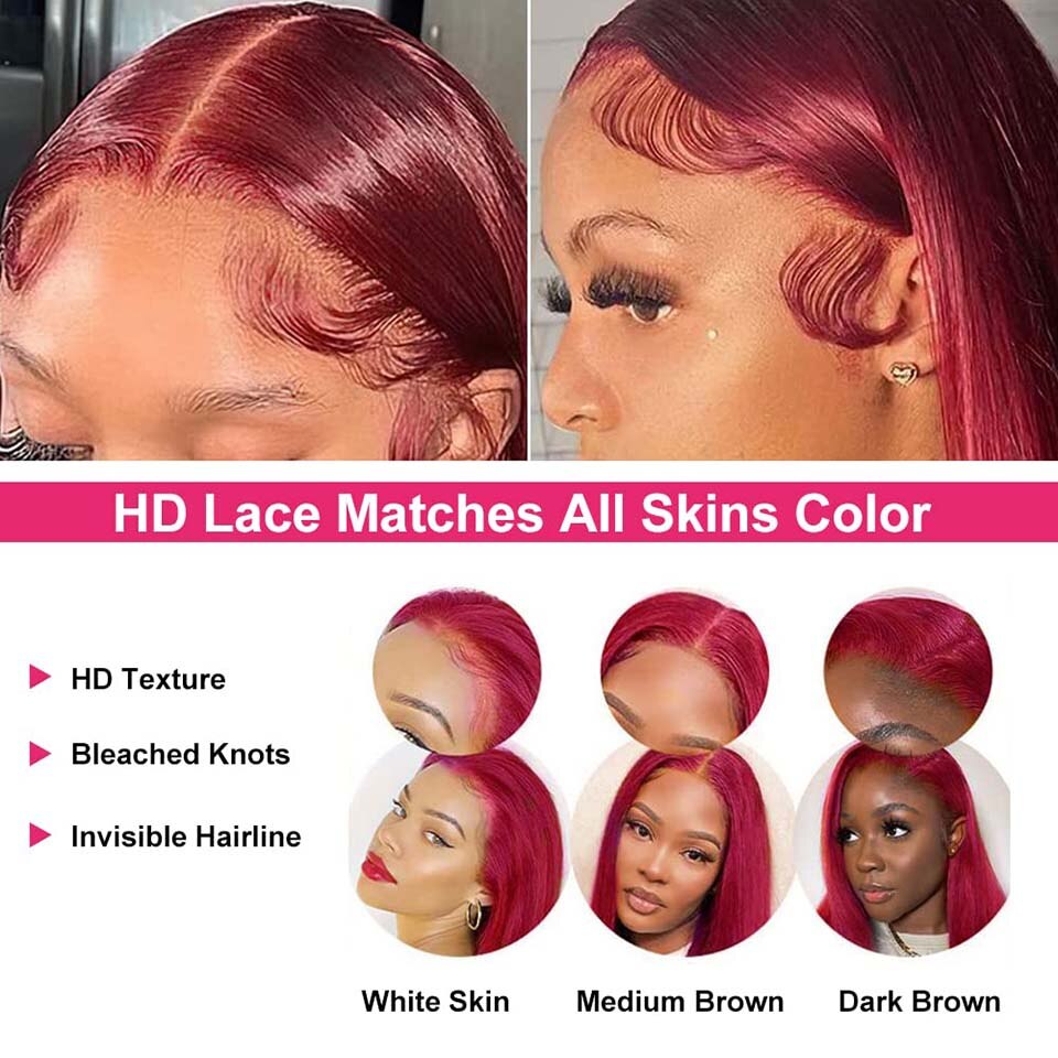 YYONG 99J Color Straight 13x4 Lace Front Wig Human Hair Wigs